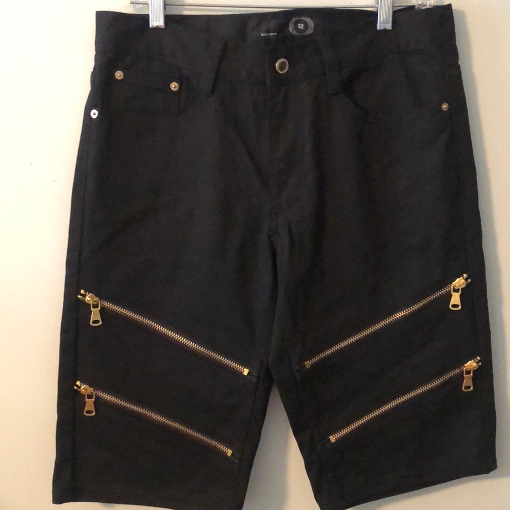 Black Shorts with Gold Zipper Accents